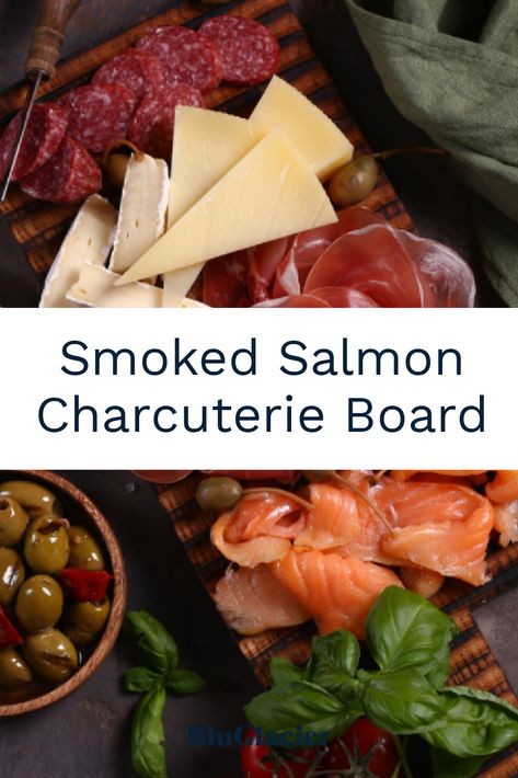 How you display your salmon charcuterie board can make all the difference. Choose a beautiful board or slate. Then choose matching dishes for your spreads, nuts, toasts, etc. Make sure to also choose spoons or knives that are smaller. We love forks for people to be able to easily fork their smoked salmon onto their own plate of toast. Charcuterie Board Smoked Salmon, Charcuterie Board With Salmon, Smoked Fish Charcuterie Board, Smoked Charcuterie Board, Smoked Salmon Charcuterie Board, Smoked Salmon Charcuterie, Salmon Charcuterie Board, Smoked Salmon Board, Salmon Charcuterie