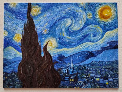 Starry Night Reference, Stary Night Oil Pastels, Starnight Van Gogh, Starry Night Pencil Drawing, Stray Night Van Gogh, Stary Night Paintings, Starry Night Oil Pastel, Night Reference, Gauche Painting