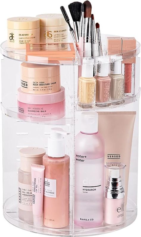 Amazon.com: Masirs 360 Rotating Makeup Organizer, Adjustable Shelf Height and Fully Rotatable, The Perfect Cosmetic Organizer for Bedroom Dresser or Vanity Countertop, (Clear) : Beauty & Personal Care Makeup From Amazon, Makeup Organizer Countertop, Rotating Makeup Organizer, Room Wishlist, Beauty Vanity, Makeup Organization Diy, Acrylic Organizer Makeup, Perfume Organization, Makeup Holder