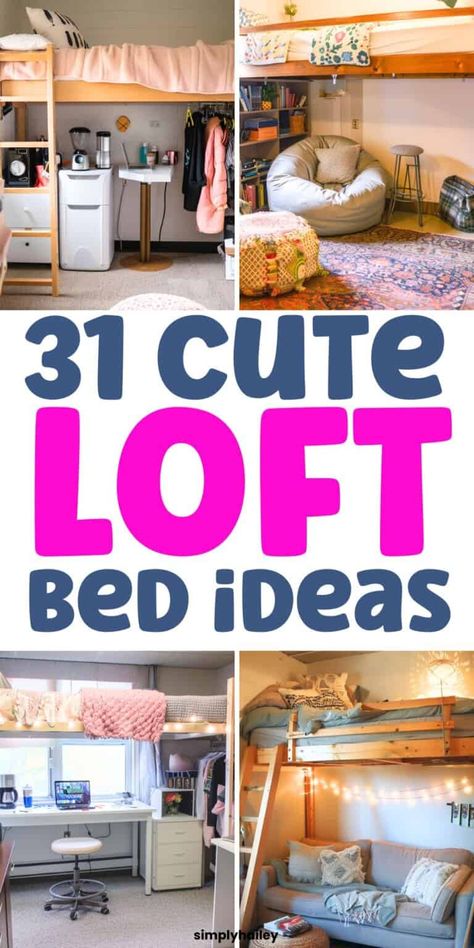 Teen Loft Beds For Small Rooms, Bed Loft Ideas For Small Rooms, Three Loft Beds In One Room, Decorate Loft Bed, How To Decorate Loft Bed, Ideas For Under Loft Bed, Room Ideas For Loft Beds, Loft Bed Small Room Ideas, Futon Under Loft Bed Dorm