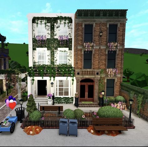 Bloxburg Apartment Layout, Unique Houses Exterior, Cottage Bloxburg House, Cottage Bloxburg, House Ideas Outside, House Plans With Pictures, Apartment Exterior, House Decorating Ideas Apartments, Small House Layout