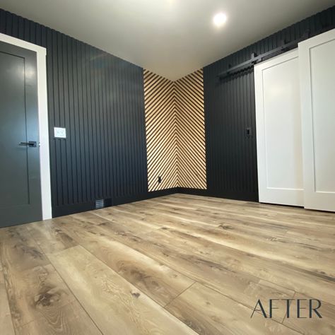 I took this corner from boring to wow with a black slat wall and chevron slat corner.  This tutorial will give you step by step to make this into a reality in your own space!

Motor City Designworks | Detroit Interior Design | Virtual Interior Design | eDesign Black Accent Wall With Slats, Chevron Slat Wall, Corner Wall Slats, Corner Wall Accent Ideas, Corner Slat Wall Ideas, Black Accent Wall Hallway, Corner Accent Wall, Black Slat Wall, Corner Mounted Tv