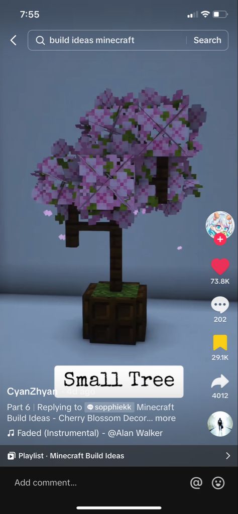 Minecraft Trees Design Small, Cherry Blossom Colour Palette Minecraft, Unicorn Minecraft Build, Minecraft Amethyst Enchantment Room, Minecraft Japanese Cherry Blossom, Minecraft Umbrella Ideas, Bunny Farm Minecraft, Tiny Cherry Blossom House Minecraft, Cherry Minecraft Village