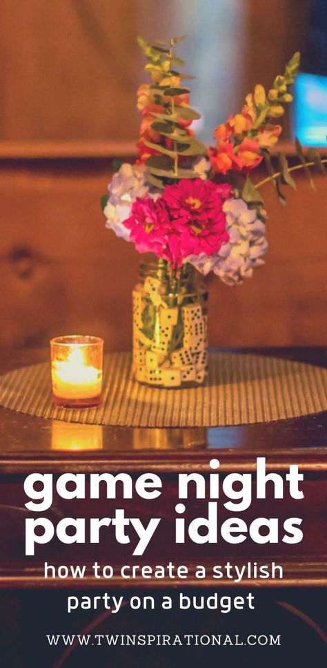 Want to host a chic Game Night party for adults on a budget? Whether it's family or friends, here's your plan for Game Night snacks, food, drinks, decorations, party games and more. We even incorporate your favorite games into the decor and food ideas.  #gamenight #partygames #partyideas Game Table Decorating Ideas, Games Night Decorations, Game Show Party Decorations, Game Night Decorations Ideas, Game Night Ideas For Adults Decorations, Game Night Food Ideas For Adults, Game Night Party Decorations, Adult Game Night Ideas, Game Night Party Ideas