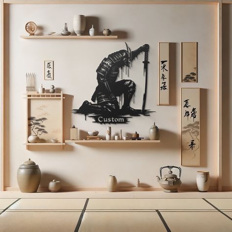 Unveil the valor and chivalry of bygone eras with our Custom Samurai Metal Wall Art! This exquisite piece captures the essence of medieval times, bringing an air of nobility and history to your living space 🏰. Perfect for those who appreciate the Gothic aesthetic or have a fascination with warrior silhouettes, this customizable metal art is a conversation starter. 🛡️ Striking Detail: Each line is carefully crafted to portray the strength and grace of the knight. 🗡️ Customizable Features: Tail Asian Wall Decor Ideas, Warrior Silhouette, Samurai Design, Asian Wall Decor, Art Medieval, Japanese Wall Decor, Medieval Decor, Japanese Home, Japanese Home Decor