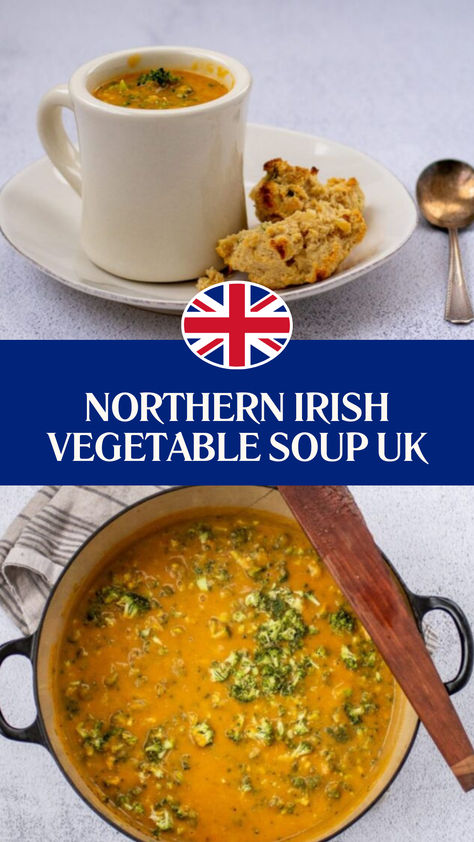 Northern Irish Vegetable Soup​ UK Irish Vegetable Soup, Cream Of Vegetable Soup, Creamed Leeks, Northern Irish, Appetizer Menu, Chefs Table, Sauteed Vegetables, Russet Potatoes, Pantry Staples