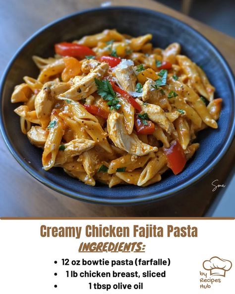 Creamy Chicken Fajita Pasta Cheeseburger Meatloaf, Fajita Pasta, Baked Meatloaf, Chicken Fajita Pasta, Mexican Casserole Recipe, Chicken Parmesan Pasta, Chicken Pasta Bake, Chicken Fajita, Garlic Parmesan Chicken