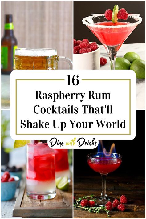 Collage of 4 raspberry rum cocktails. Raspberry Mixed Drinks, Raspberry Bacardi Drinks, Raspberry Rum Cocktails, Raspberry Rum Drinks, Rum Cocktails Recipes, Sweet Mixed Drinks, Fruity Rum Drinks, Bacardi Drinks, Spiced Rum Drinks