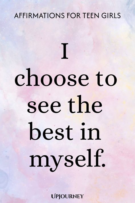 Explore over 130 empowering daily affirmations specifically curated for teen girls. Encourage positivity, self-love, and confidence with these powerful statements. Incorporate these affirmations into your daily routine to boost self-esteem and inspire a mindset of growth and resilience. Perfect for teenagers looking to cultivate a more positive outlook on life. Embrace the power of affirmation today! Teen Affirmation Quotes, Female Affirmation Quotes, Positive Self Affirmations For Teens, Quotes For Girls Confidence, Teenage Girl Quotes, Affirmations For Teen Girls, Quotes For Teens Girls, Positive Quotes For Teens