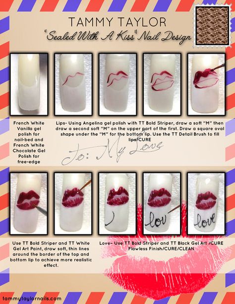 Tammy Taylor "Sealed With A Kiss" Nail Design Toenails Ideas, Nail Painting Tips, Tammy Taylor Nails, Tammy Taylor, Gel Paint, Kiss Nails, Nail Designs Tutorial, Mouth Design, Diy Acrylic Nails