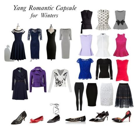 Theatrical Romantic capsule wardrobe. True Winter Romantic, Romantic Body Type Winter Outfit, Romantic Outfit Kibbe, Romantic Deep Winter, Deep Winter Romantic Style, Theatrical Romantic Winter Outfit, Winter Romantic Outfits, Winter Theatrical Romantic, Kibbe Wedding Dress