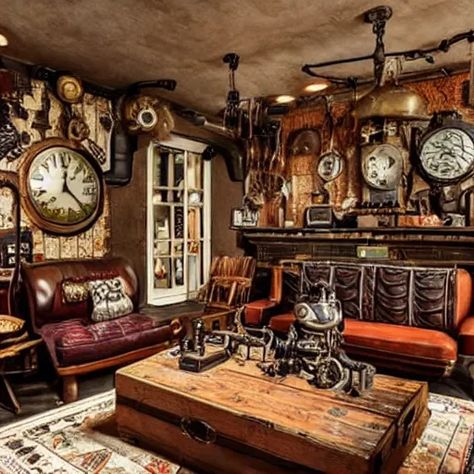 Steampunk Living Room Decor, Steampunk Living Room, Themed Living Room, Living Room Vintage, Steampunk Decor, Style Steampunk, Steampunk Style, Zebra Stripes, Drawing Room