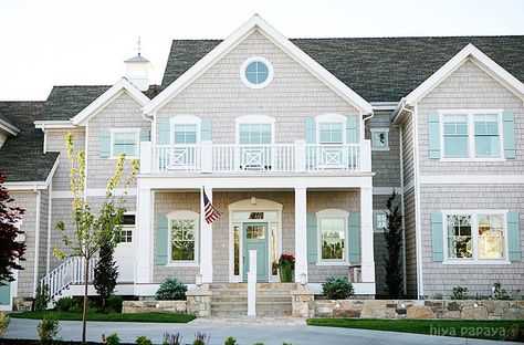 Cedar shakes were each dipped in  Benjamin Moore Edgecomb Gray HC 173,                 House of Turquoise Palette House, Styling Colors, Benjamin Moore Exterior Paint, Grey Exterior House Colors, Benjamin Moore Exterior, American Foursquare, Wythe Blue, Edgecomb Gray, Best Exterior Paint