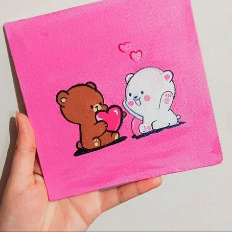 Milk & Mocha painting , cute painting, wallpaper, craft ideas, paper craft, painting ideas , canvas painting , pink wallpaper Milk And Mocha Painting, Milk And Mocha Love, Drawing Ideas Wallpaper, Painting Drawing Ideas, Milk And Mocha, Cute Painting, Painting Cute, Painting Painting, Love Painting