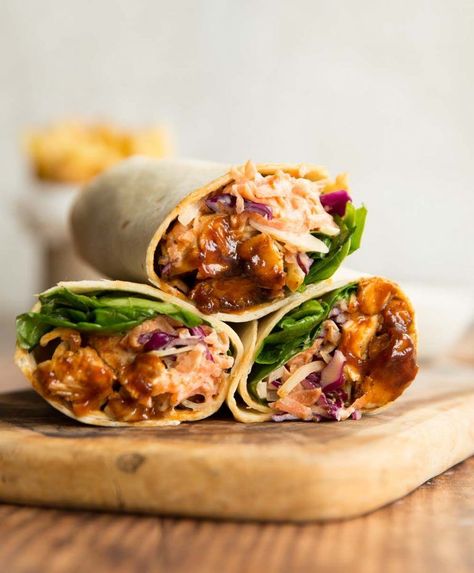 Sweet Bbq Chicken, Easy Chicken Wrap, Tangy Coleslaw, Chicken Wrap Recipe, Bbq Chicken Wraps, Braised Chicken Breast, Chicken Wrap Recipes, Grilled Bbq Chicken, Homemade Coleslaw