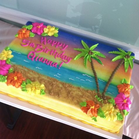 Creative Cakes on Instagram: “#luaucake #hawaiiancake” Hawaiian Theme Cakes, Hawaiian Birthday Cakes, Bolo Grande, Hawaiian Cake, Beach Themed Cakes, Sheet Cake Designs, Birthday Sheet Cakes, Luau Theme Party, Luau Birthday Party