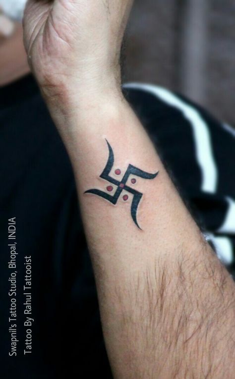 Swastik symbolic tattoo    Tattoo by Rahul Tattooist Om Swastik Tattoo, Swastik Design Tattoo, Swastik Tattoo, Tattoo Design Meaning, Swastik Symbol, Swastik Design, Faith Tattoo On Wrist, Trishul Tattoo Designs, Believe Tattoos