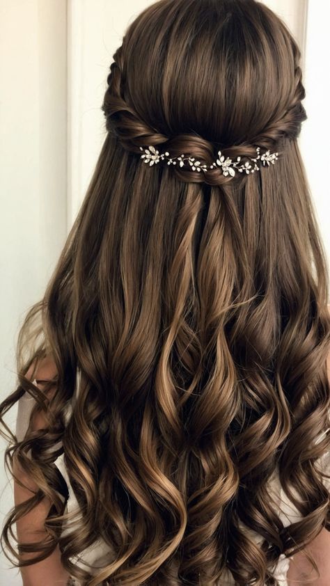 Hairstyles And Colors, Elegant Prom Hairstyles, Long Hair Ideas, Curled Hairstyles For Medium Hair, Basic Hairstyles, Updo Curly, Fall Ball, Matric Dance, Prom Hairstyle