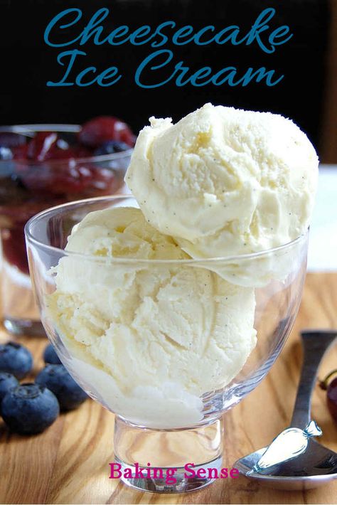 Cheesecake Ice Cream! Everyone loves cheesecake and everyone loves ice cream, so of course everyone will love Cheesecake Ice Cream. This super easy recipe tastes like a frozen New York Cheesecake! #easy #cuisinart #ice cream machine #best #homemade #from scratch #recipe #cream cheese Homemade Vanilla Ice Cream Recipe, Cheesecake Cream, Granitas, Ice Cream Recipes Machine, Coconut Dessert, Vanilla Ice Cream Recipe, Ice Cream Maker Recipes, Homemade Vanilla Ice Cream, Cheesecake Ice Cream