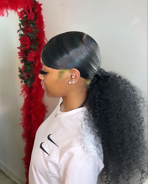 Slicked Hairstyles, Black Women Updo Hairstyles, Ponytail Weave, Bday Hair, Wig Installs, Wave Hairstyles, Sleek Braided Ponytail, Pretty Ponytails, Nice Hairstyles