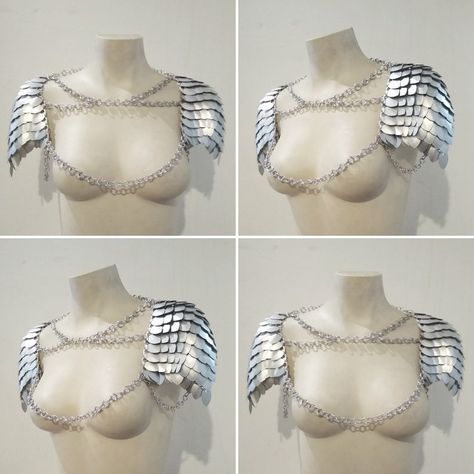 Chainmail Wedding Dress, Swordswoman Aesthetic, Chainmail Harness, Joan Of Arc Costume, Armour Dress, Chainmail Clothing, Armadura Cosplay, Viking Metal, Scale Mail