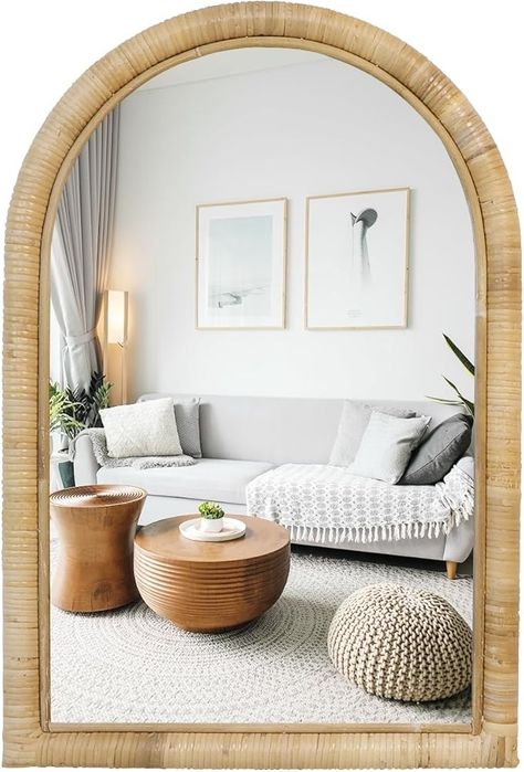 Amazon.com: QUOAOT Arched Wall Mirror, 24 x 16 Rattan Vanity Mirror for Wall, Rattan Frame Boho Mirror for Farmhouse Bedroom Checkroom Livingroom Decor (Natural Rattan) : Home & Kitchen Rattan Vanity, Arched Wall Mirror, Boho Mirror, Arched Wall, Mirror For Wall, Chic Mirror, Rattan Mirror, Farmhouse Bedroom, Wall Mounted Mirror