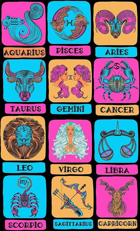 "Zodiac Signs Pop Art colorful Vintage Astrology Signs Horoscope Fun " by funnytshirtemp | Redbubble Vintage Astrology, Aquarius And Pisces, Signs Horoscope, Design Studio Logo, Zodiac Designs, Astrology Art, Sagittarius Capricorn, Scorpio Sagittarius, Libra Scorpio