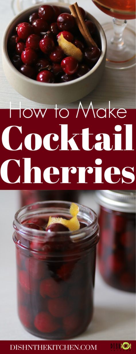 Homemade Cocktail Cherries are a delightful and easy-to-make treat. Use them for garnishing cocktails, serve them on ice cream sundaes or bake them into a cake. They also make a great gift for cocktail loving friends and family. #cocktailcherries #cherries #sourcherries #LuxardoCherries #preserving Cocktail Cherry Recipe, Homemade Cocktail Cherries, Diy Cocktail Cherries, Cocktail Cherries Recipe, Boozy Cherries, Cocktail Cherries, Cocktail Garnishes, Bourbon Cherries, Ice Cream Sundaes