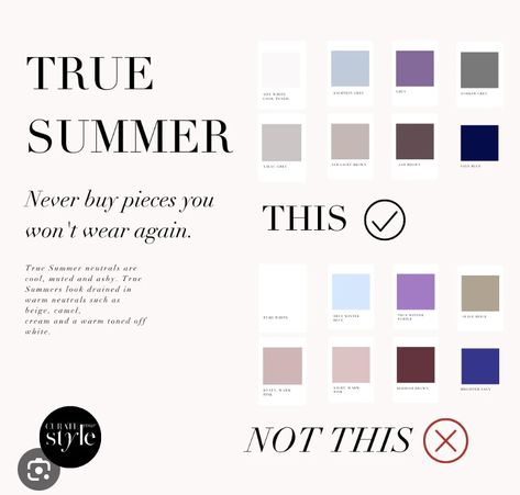 Curate Your Style True Summer, Hair For Cool Summer, True Summer Outfits Casual, Light Summer Pallette Outfits, Curate Your Style, True Summer Color Palette Outfits Capsule Wardrobe, True Summer Neutrals, True Summer Vs Soft Summer, True Summer Capsule