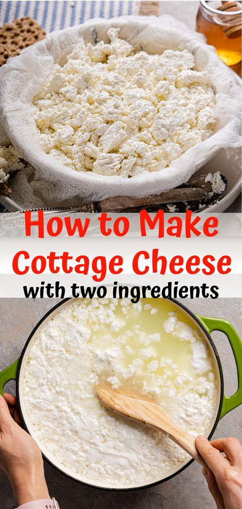 This easy recipe is about how to make cottage cheese at home with two healthy ingredients - milk and buttermilk. How To Make Homemade Cottage Cheese, Homemade Cottage Cheese Recipes How To Make, How To Make Your Own Cottage Cheese, Cottage Cheese Diy How To Make, Making Cottage Cheese, Goat Milk Cottage Cheese, Dairy Free Cottage Cheese Recipe, Cheesemaking At Home, Homemade Cottage Cheese Easy