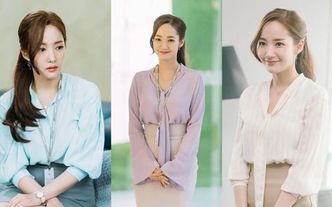 Neutral Color Outfits, Classic Feminine Style, Different Shades Of Black, Color Combinations For Clothes, Park Min Young, Wearing All Black, Shirt Tucked In, Feminine Blouses, K Drama