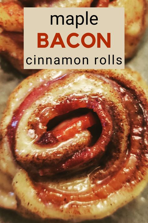 Maple Bacon Cinnamon Rolls.  Yes, I said BACON.  Did you ever think anything was missing in a cinnamon roll before?  Probably not, but now that you know that BACON cinnamon rolls exist, do you think you will ever eat a regular cinnamon roll again?    You don't have to live like that again.  These make the perfect choice for a yummy snack or quick breakfast treat.  Easy to make and delicious to eat! Cinnamon Rolls With Bacon, Cinnamon Rolls With Bacon Inside, Unique Flavored Cinnamon Rolls, Bacon Wrapped Cinnamon Rolls, Bacon Cinnamon Rolls Pillsbury, Bacon Cinnamon Rolls Homemade, Bacon Stuffed Cinnamon Rolls, Sweet And Savory Cinnamon Rolls, Maple Bacon Cinnamon Rolls Homemade