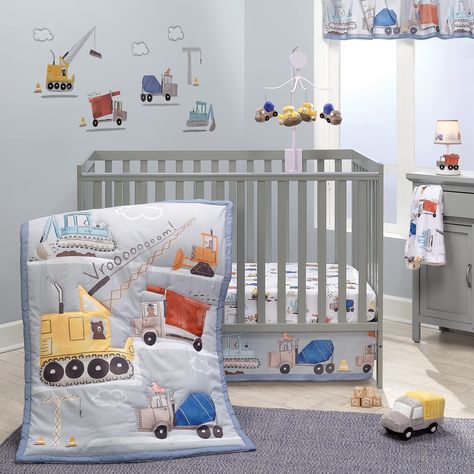 PRICES MAY VARY. Popular construction themed baby crib bedding collection 3-piece crib bedding set includes one quilt, one fitted crib sheet, and one crib skirt (dust ruffle) Soft and durable microfiber material to keep your little builder warm and cozy Fun, colorful watercolor construction vehicles Fitted crib sheet has elastic all the way around ensuring a safe and secure fit on a standard sized crib mattress measuring 28” X 52” Your little builder will have a perfect night’s sleep in this fun Truck Nursery, Boys Crib Bedding Sets, Toddler Sheets, Baby Crib Bedding Sets, Boys Crib, Construction Zone, Nursery Lamp, Bed Comforter Sets, Baby Crib Bedding