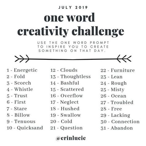 One Word Prompt July Writing Challenge, July Drawing Prompts, One Word Art Prompts, One Word Drawing Prompts, Writing Prompt List, Writing Challenge Creative, Creativity Challenge, Writing Prompts Poetry, 30 Day Art Challenge