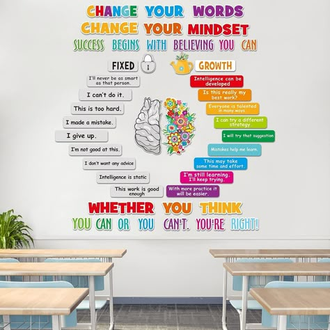 Package Includes: 46 pieces of flower brain banner posters. The posters feature an encouraging message of positivity and develop a positive mindset. Grow Bulletin Board, School Classroom Decoration, Inspirational Classroom Quotes, Inspirational Bulletin Boards, Student Growth Mindset, Growth Mindset Bulletin Board, Wall Cutout, Positive Wall, Growth Mindset Posters