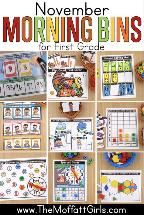 First Grade Busy Binder, First Grade Morning Bins, Morning Bins First Grade, Morning Tubs First Grade, November First Grade, Morning Buckets, November First, Morning Bins, Table Activities