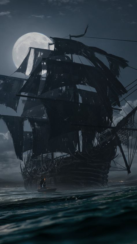 ArtStation - Pirate ship, Nikolay Razuev Ghost Ship Art, Pirate Ship Tattoos, Pirate Ship Art, Kaptan Jack Sparrow, Navi A Vela, Bateau Pirate, Old Sailing Ships, Pirate Art, Ship Tattoo