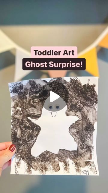 Lauren Korte | Raising Tiny Tots on Instagram: "Ghost Surprise Toddler Art! 👻

What you need: 
⭐️cotton ball or sponge 
⭐️clothespin
⭐️black washable paint 
⭐️white paper plain 
⭐️ghost cut out 
⭐️tape 

What to do: 
⭐️Tape the ghost shaped paper onto the plain white paper. The more tape close to the edges, the better the shape will turn out 
⭐️Use the black paint to dip your cotton ball into. Dab it all over the paper until most is covered
⭐️Allow paint to dry 
⭐️Carefully peel off the ghost paper from the bottom paper 
⭐️Decorate your ghost! Get creative! 

Tag us in your next toddler art project!" Paper Plain, Toddler Art Projects, Paint White, Washable Paint, Toddler Art, The Ghost, Cotton Ball, Plain White, Art Project