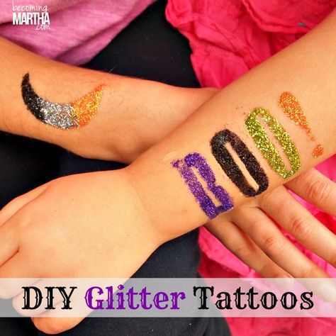 Glitter Tattoos DIY Tutorial Halloween Ideas For Kids, Fun Halloween Ideas, Glitter Tattoo Stencils, Adhesive Stencils, Diy Glitter, Glitter Tattoo, Glitter Crafts, Glitter Art, Glitter Diy