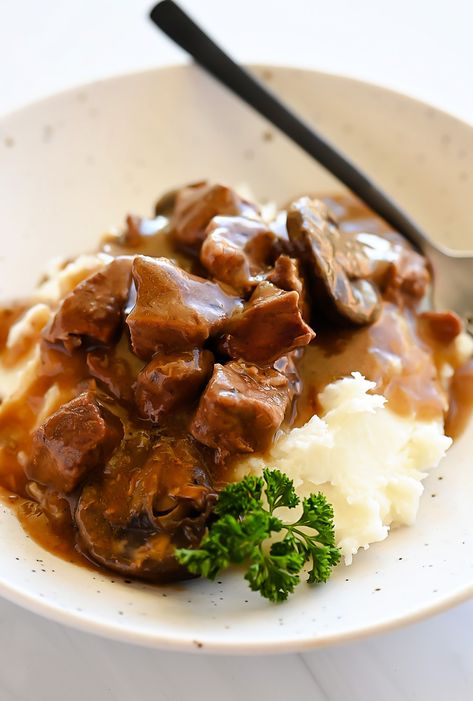 Beef Tips with Mushroom Gravy Life In The Lofthouse Recipes, Beef Tips With Mushroom Gravy, Dinner Savory, Life In The Lofthouse, Beef Skillet, Beef Mushroom, Beef Tip Recipes, Smoked Sausage Recipes, Beef Tips And Gravy