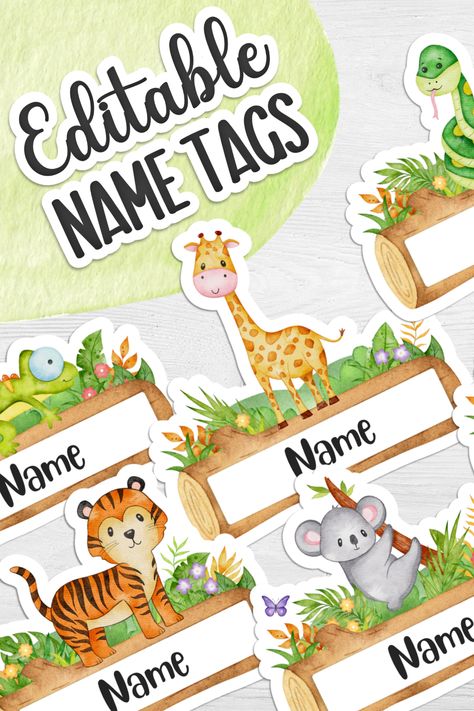 Woodland Preschool Classroom, Bear Classroom Theme, Daycare Name Tags, Woodland Friends Classroom, Fox Classroom Theme, Woodland Classroom Theme, Animal Name Tags, Name Tags Printable Templates, Woodland Classroom Decor