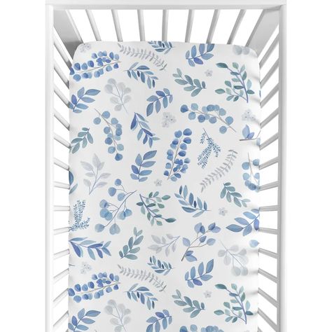 Sweet Jojo Designs Botanical Leaf Fitted Crib Sheet | Wayfair Blue Floral Nursery, Mini Crib Bedding, Best Crib, Pink Sheets, Baby Sheets, Crib Toddler Bed, Portable Crib, Boho Watercolor, Mini Crib Sheets