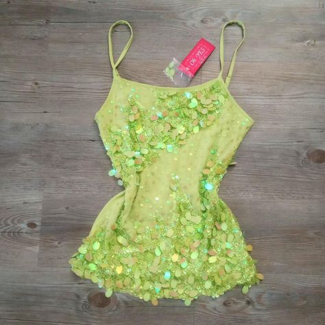 Y2k Green Beaded Sequin Mesh Fairy Camisole - Adorable Delicate Iridescent Sequins & Beading - Ethereal Spring Green Sheer Micromesh - Oh Yes Deadstock Nwt, Comes With Extra Beads - Sweet Whimsical Fairy Y2k Statement Top! #Fairy #Y2k #Cottage #Forestfairy #Tinkerbell Green Corset Costume, Green Club Outfit, Y2k Green Outfit, Fairy Inspired Outfit, Fairy Costume Women, Fairy Y2k, Sparkly Tops, Forest Aesthetic, Corset Costumes