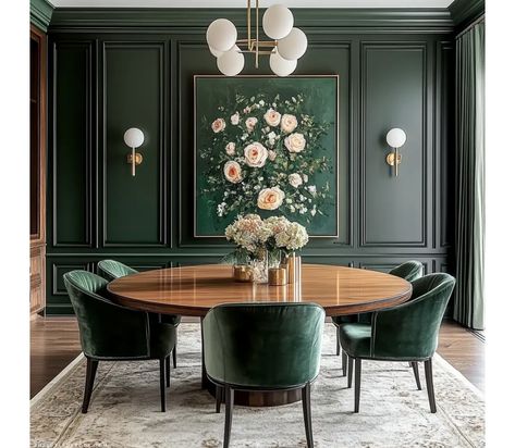 Dark Green Wainscoting Dining Room, Deep Green Dining Room, Emerald Dining Room Walls, Green Wall Dining Room, Green Victorian Dining Room, Emerald Dining Room, Forest Green Dining, Dark Green Dining Room, Street Breakfast