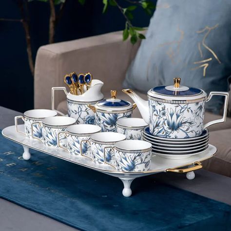 This beautiful 11 pieces set is complete with a coffee pot, sppons and dishes. These are amazingly crafted. These are 100% original straight from the factory. https://www.teasetbox.com/?wpam_id=16. These are the perfect set for anyone’s home. #tea #popular #foryoupage #teaset #unique #beautifulteaset طقم شاي, English Tea Set, Crockery Design, Blue And White Design, Perfect English, Porcelain Tea Set, Tea Sets Vintage, China Tea Sets, English Tea