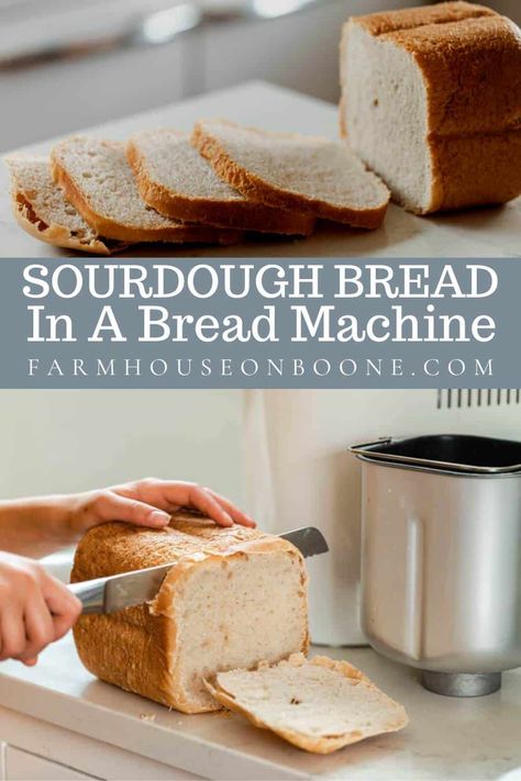 Soft, buttery sourdough bread made in a bread machine is the next best thing since, well, sliced bread. Super easy to make, you just dump the ingredients in and allow the bread machine to do all the work. #farmhouseonboone #sourdoughbread #sourdoughbreadinabreadmachine Sour Dough Bread Machine Recipe, Sourdough Bread Machine, Bread Machine Recipes Healthy, Soft Sourdough Bread, Savory Rolls, Bread Machine Recipes Sweet, Easy Bread Machine Recipes, Recipe Using Sourdough Starter, Best Bread Machine