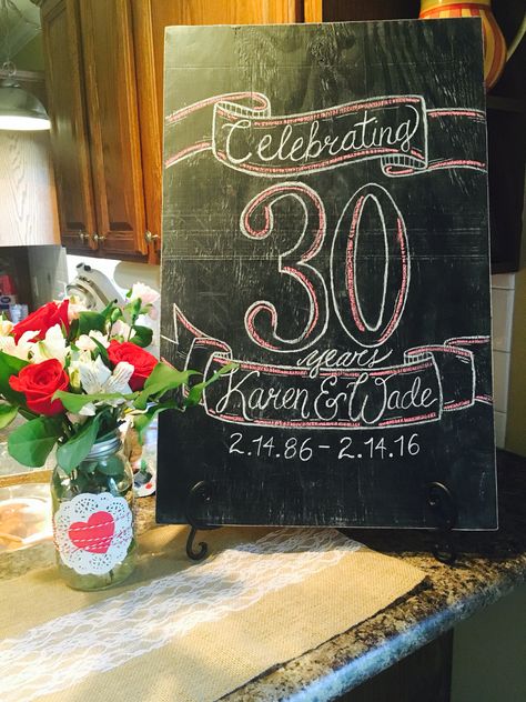 30th Anniversary chalkboard Happy Anniversary Chalkboard Art, Anniversary Chalkboard, Board Signs, Anniversary Sign, Board Designs, Chalkboard Designs, Chalkboard Signs, Chalkboard Art, 30th Anniversary