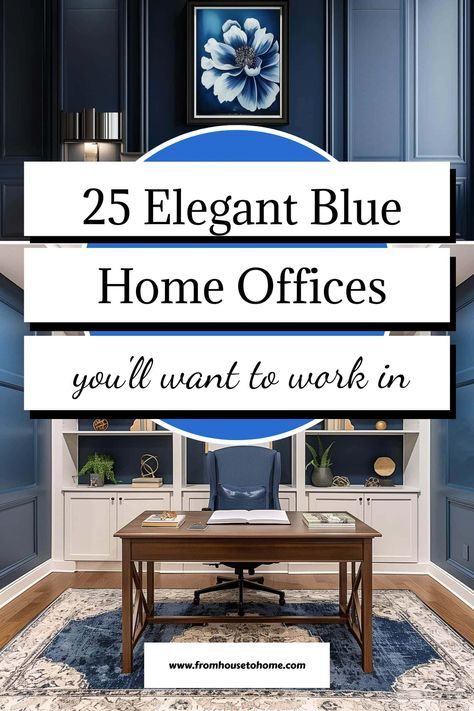 25 elegant blue home offices you'll want to work in Blue Desk Home Office, Navy Walls Office, Blue And Gold Home Office, Hale Navy Office, Blue Accent Wall Office, Navy Blue Office Walls, Navy Office Walls, Blue Home Office Ideas, Indigo Office