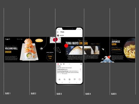 Instagram carousel (Japanese food) by Azmi F.A on Dribbble Volcano Roll, Tuna Mayo, Restaurant Social Media, Instagram Carousel, Social Design, Japanese Restaurant, Food Design, Japanese Food, Carousel