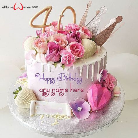 Birthday Cake Images Download with Name Edit - Best Wishes Birthday Wishes With Name 40th Birthday Cake For Women, Name On Cake, Write Name On Cake, Birthday Cake Write Name, Elegant Birthday Invitations, Happy Birthday Cupcake, Birthday Cake Writing, Birthday Cake With Name, Name Edit